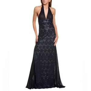Tadashi Shoji 
Sequin Embellished Halter Neck Gown